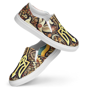Women's slip-on canvas shoes with Ukrainian symbolic design, featuring breathable lining, padded collar, and striking patterns.