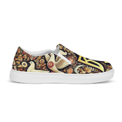 Women's slip-on canvas shoes with Ukrainian symbolic design featuring birds and floral patterns.