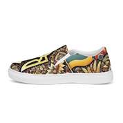 Women's slip-on canvas shoe with vibrant Ukrainian symbolic design, featuring a striking pattern and comfortable fit.
