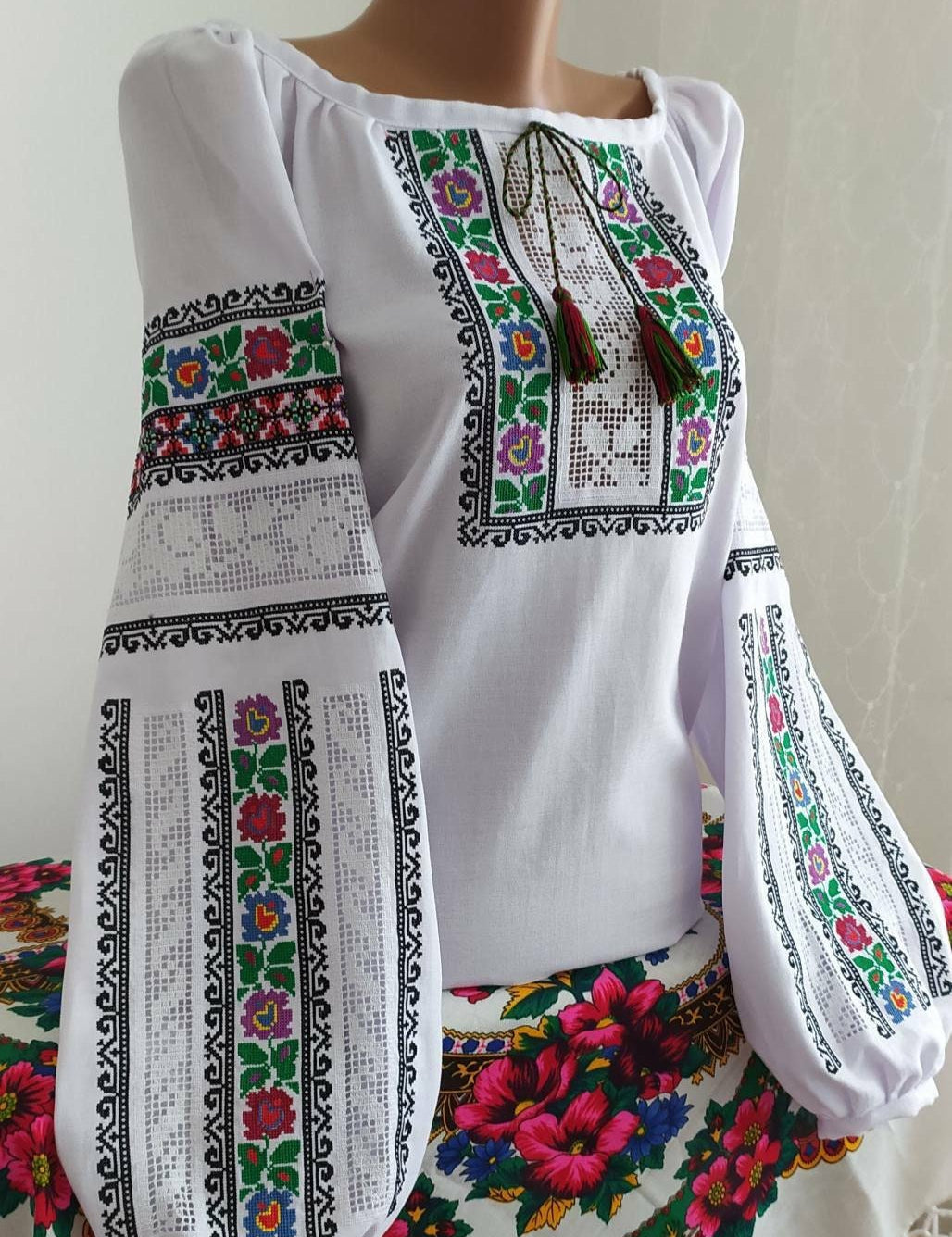 Cotton Folk Vyshyvanka Blouse - Women's Traditional Ukrainian Embroidered Shirt with Ornamental Patterns