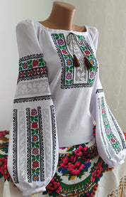 Cotton Folk Vyshyvanka Blouse - Women's Traditional Ukrainian Embroidered Shirt with Ornamental Patterns