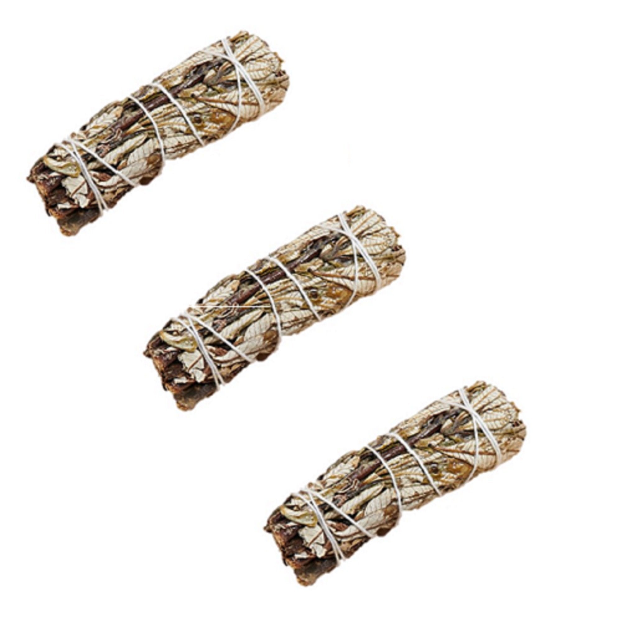 Yerba Santa smudging herb bundles wrapped in cotton string, used for purification, protection, and creating an uplifting aroma.