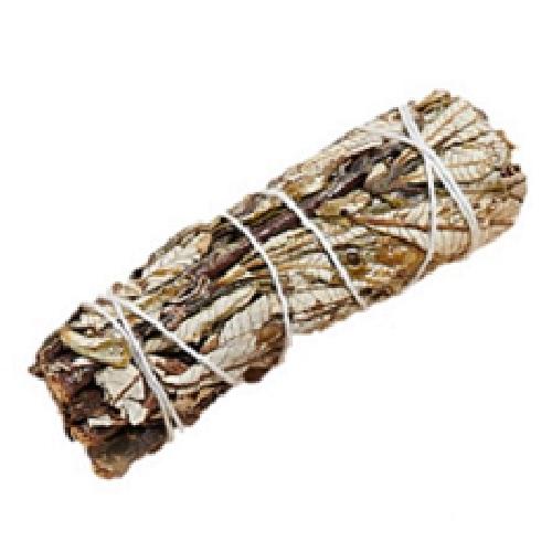 Yerba Santa smudging herb bundle wrapped with cotton string for cleansing and protection, hand-harvested in California.