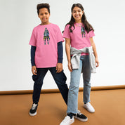 Kids wearing pink tees with Ukrainian anime character design, showcasing style and comfort in 100% cotton fabric.
