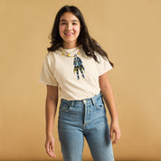Girl wearing youth classic tee with Ukrainian anime character design, expressing cultural pride and style.