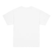 Youth classic white t-shirt back view featuring the iconic Ukrainian Tryzub emblem, perfect for kids showcasing their heritage.