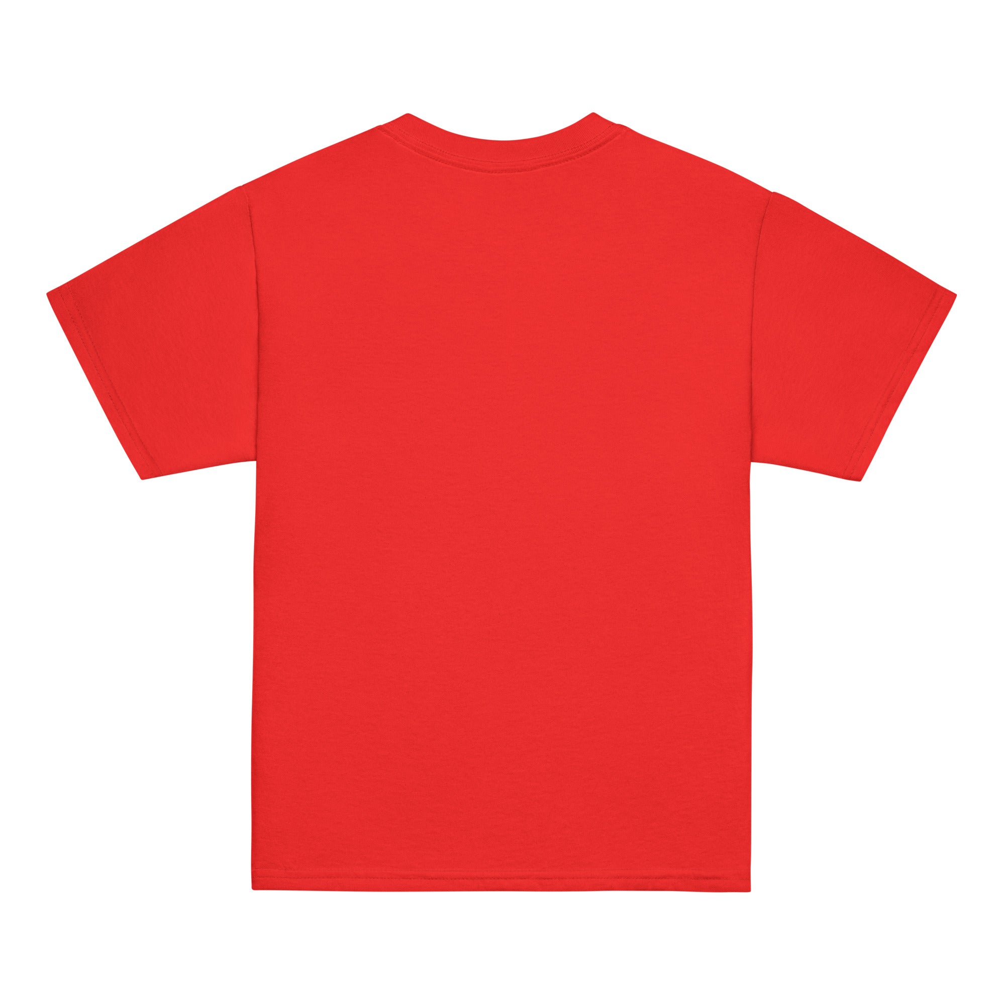 Red youth classic t-shirt showcasing Ukrainian Tryzub emblem, made from 100% cotton, symbolizing Ukrainian pride and culture.
