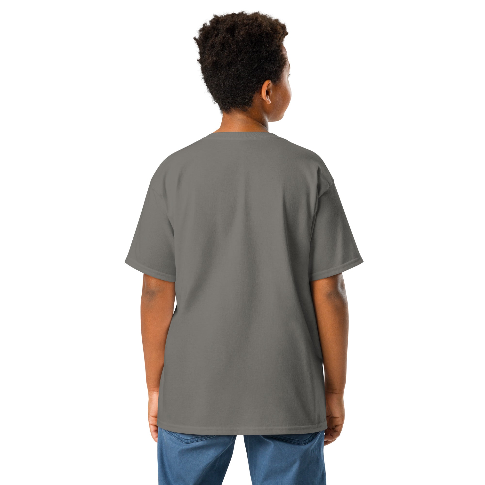 Youth Classic T-Shirt with Ukrainian Emblem, back view showcasing comfort and fit, perfect for active kids' lifestyles.