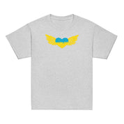 Youth Classic T-Shirt featuring Ukrainian Tryzub emblem, perfect for active kids, made from durable cotton blend, celebrating heritage.