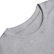 Close-up of gray crew neck collar on youth long sleeve shirt made from soft Airlume combed and ring-spun cotton.