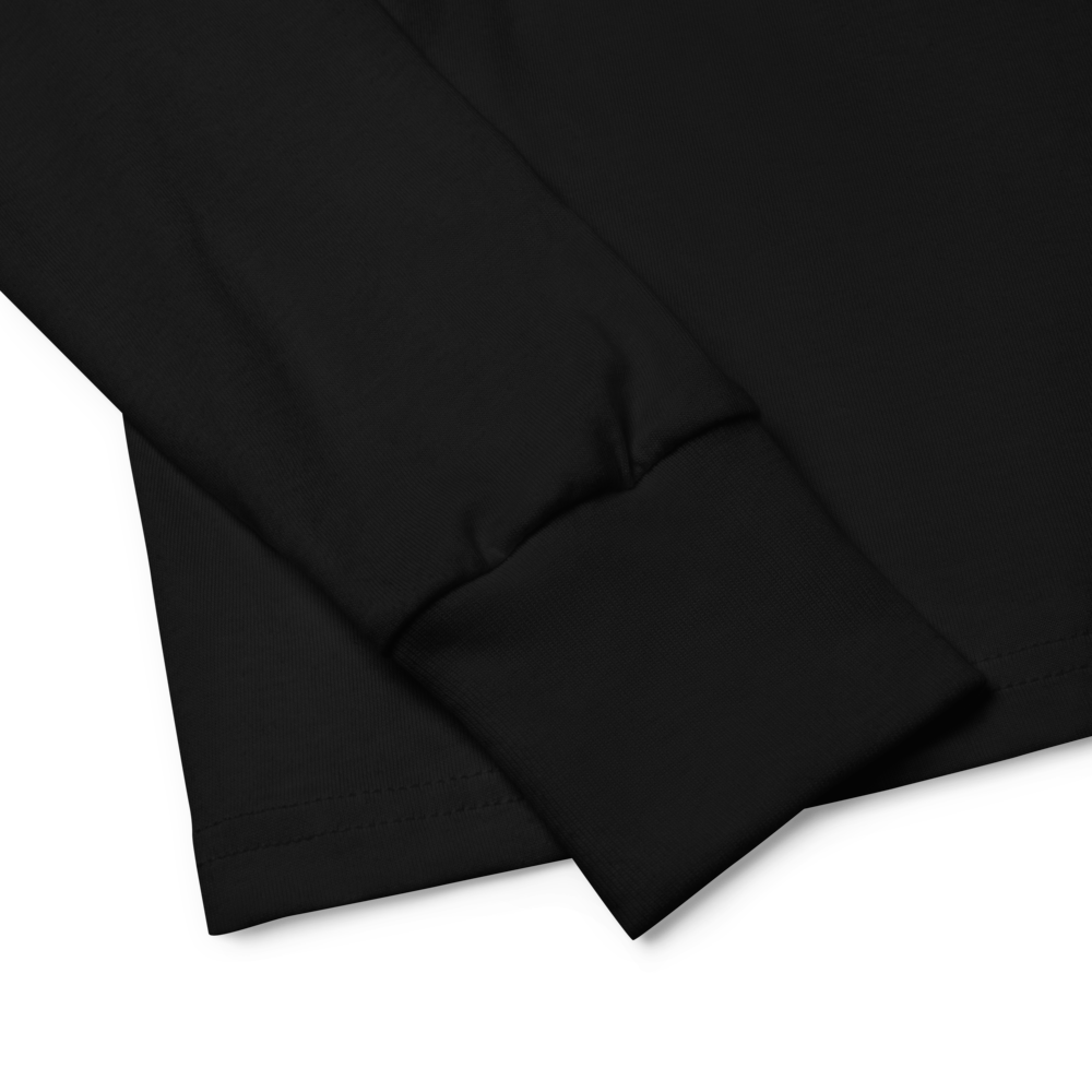 Close-up of black long sleeve cuff on youth shirt made from soft Airlume combed and ring-spun cotton.