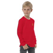classic fit youth shirt,golden Trident shirt,golden Trizub shirt,golden Ukrainian emblem,soft cotton youth shirt,Ukraine trident shirt,Ukrainian heritage apparel,Ukrainian pride clothing,Ukrainian Trizub youth shirt,youth long sleeve shirt